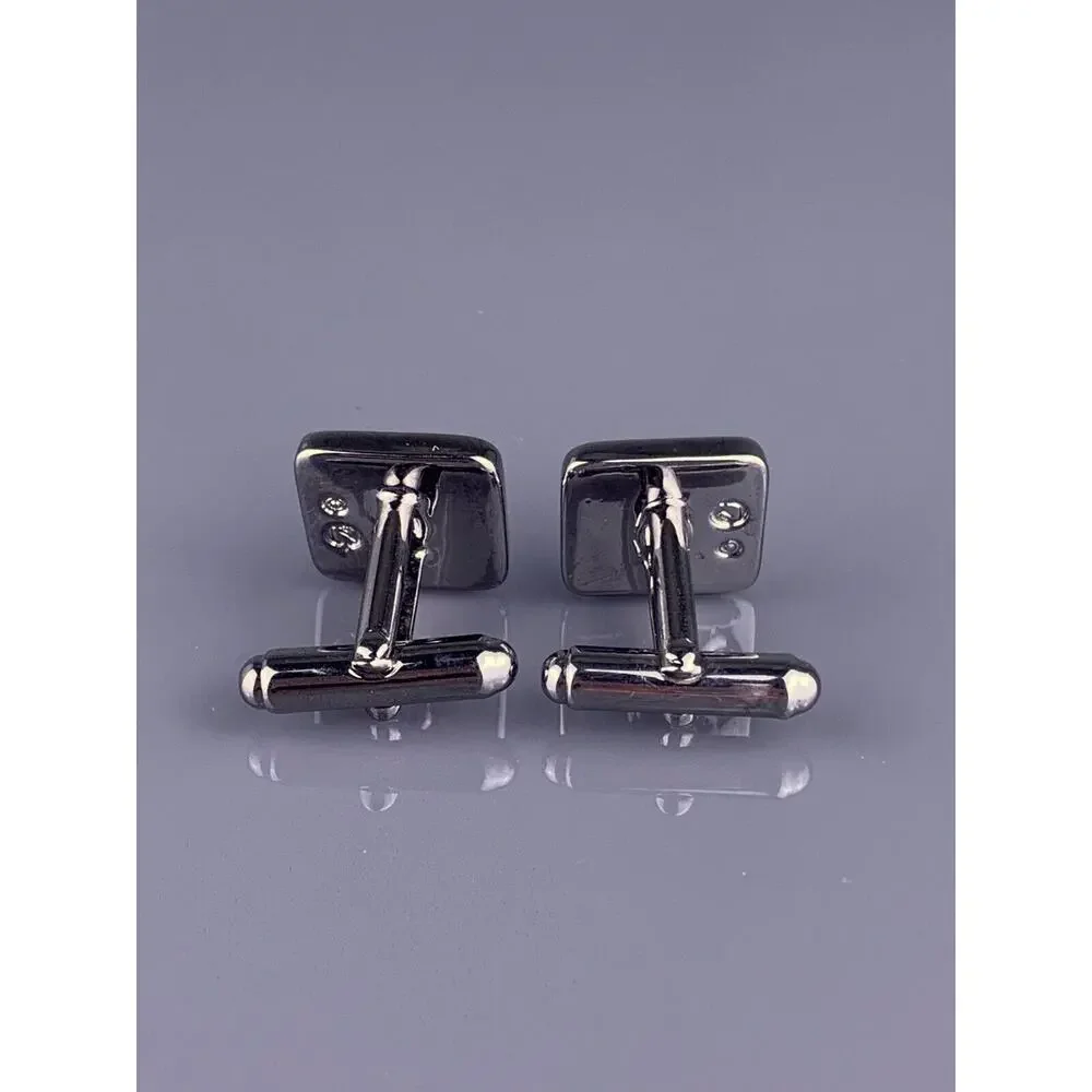 Teal Blue Swarovski Crystal Cufflinks Stainless Steel Small Square Vintage
